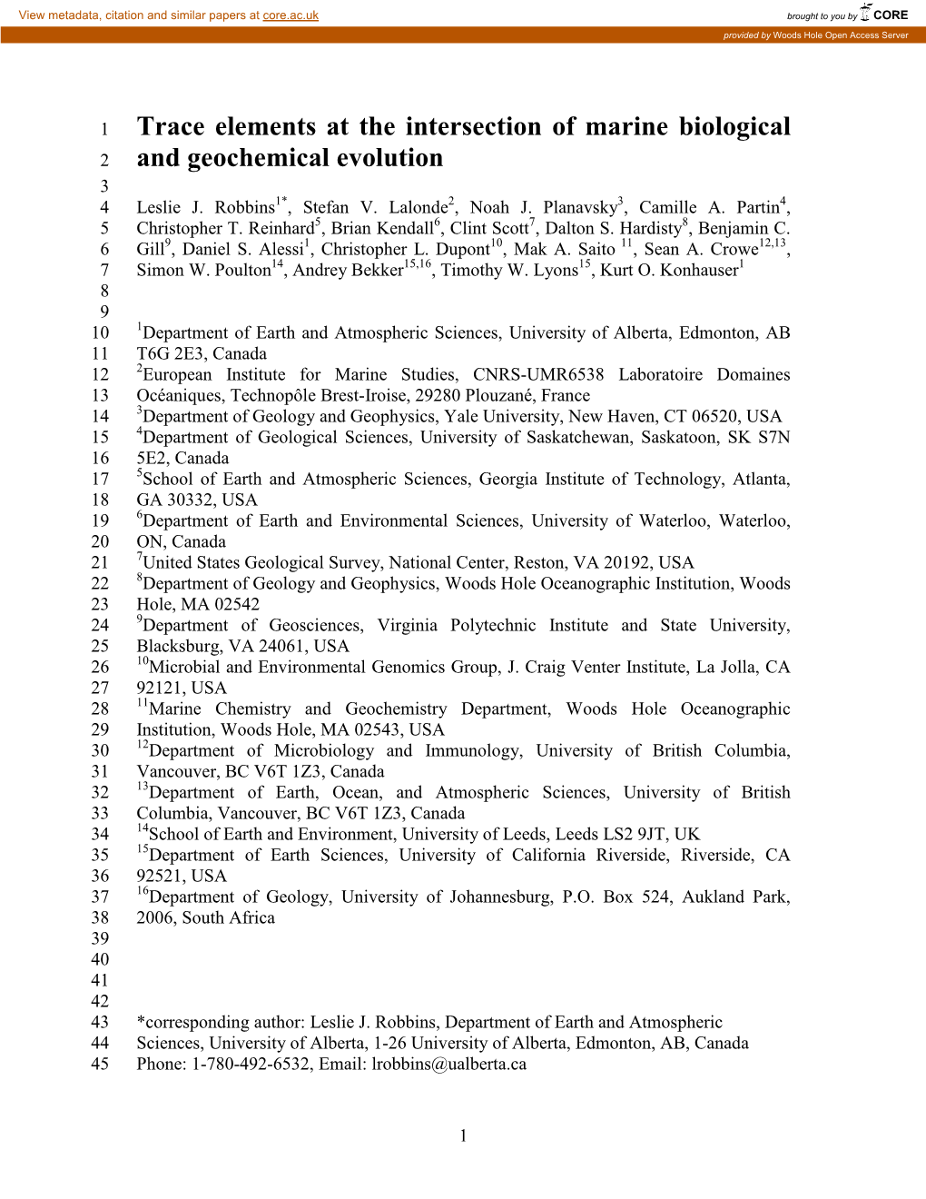 Trace Elements at the Intersection of Marine Biological and Geochemical