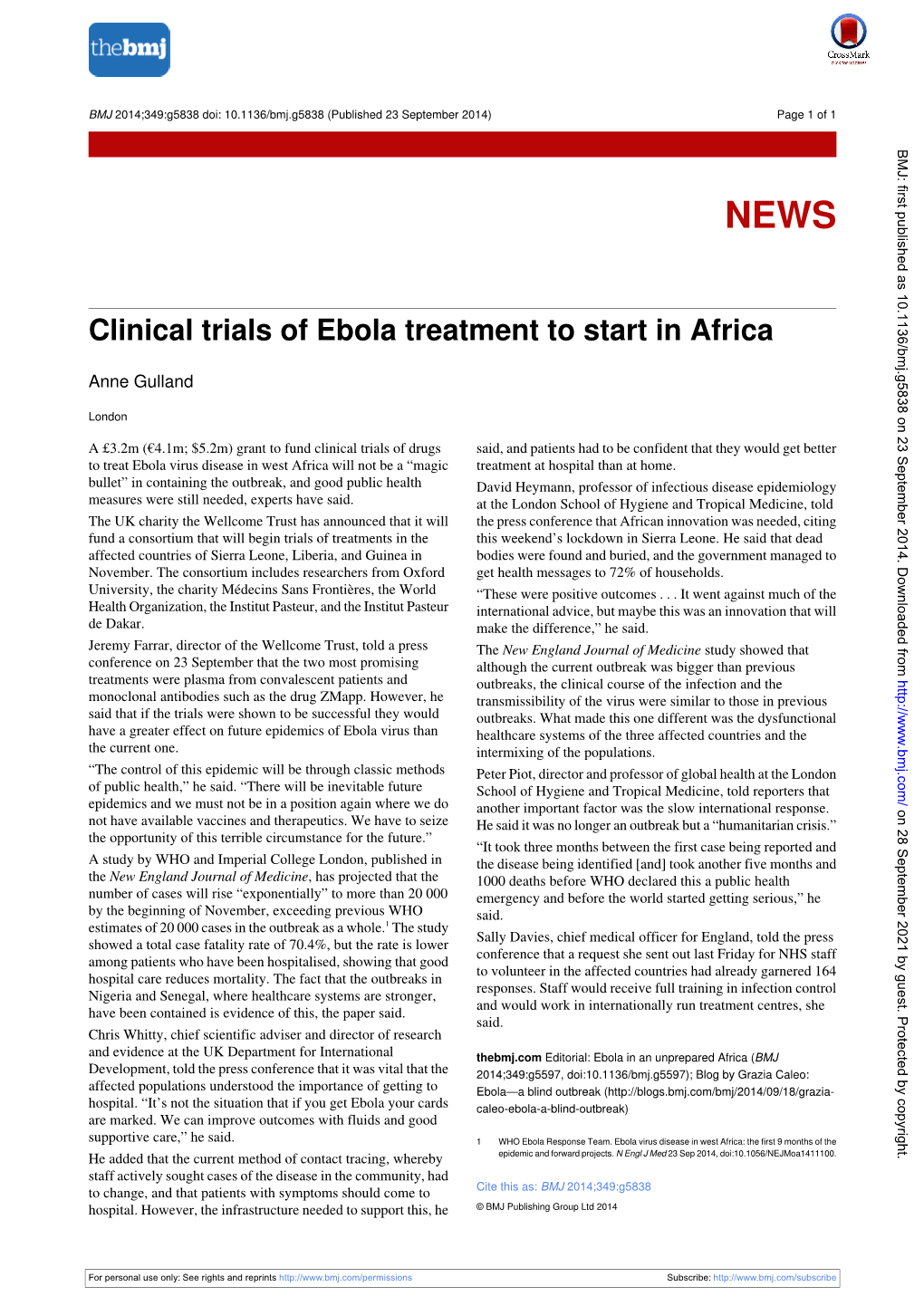 Clinical Trials of Ebola Treatment to Start in Africa