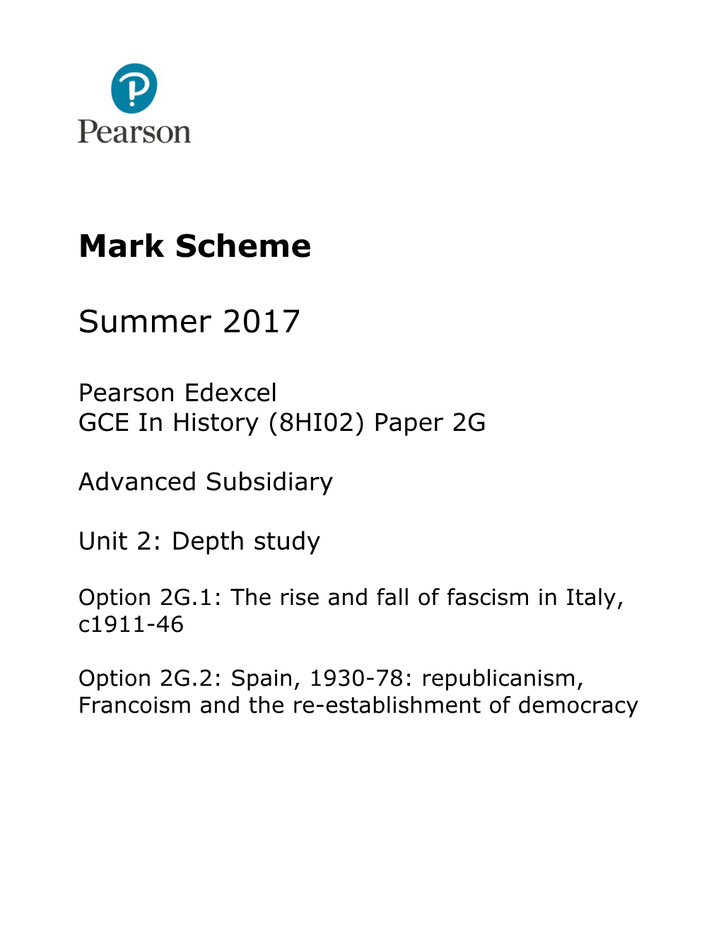 Mark Scheme Summer 2017