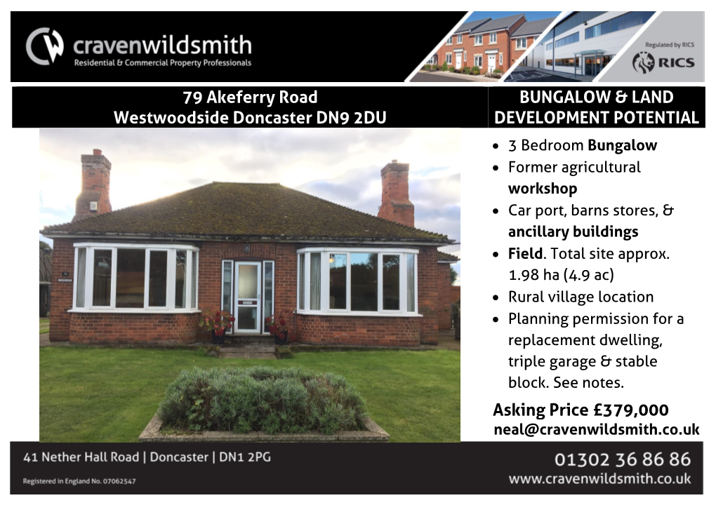 79 Akeferry Road Westwoodside Doncaster DN9 2DU BUNGALOW