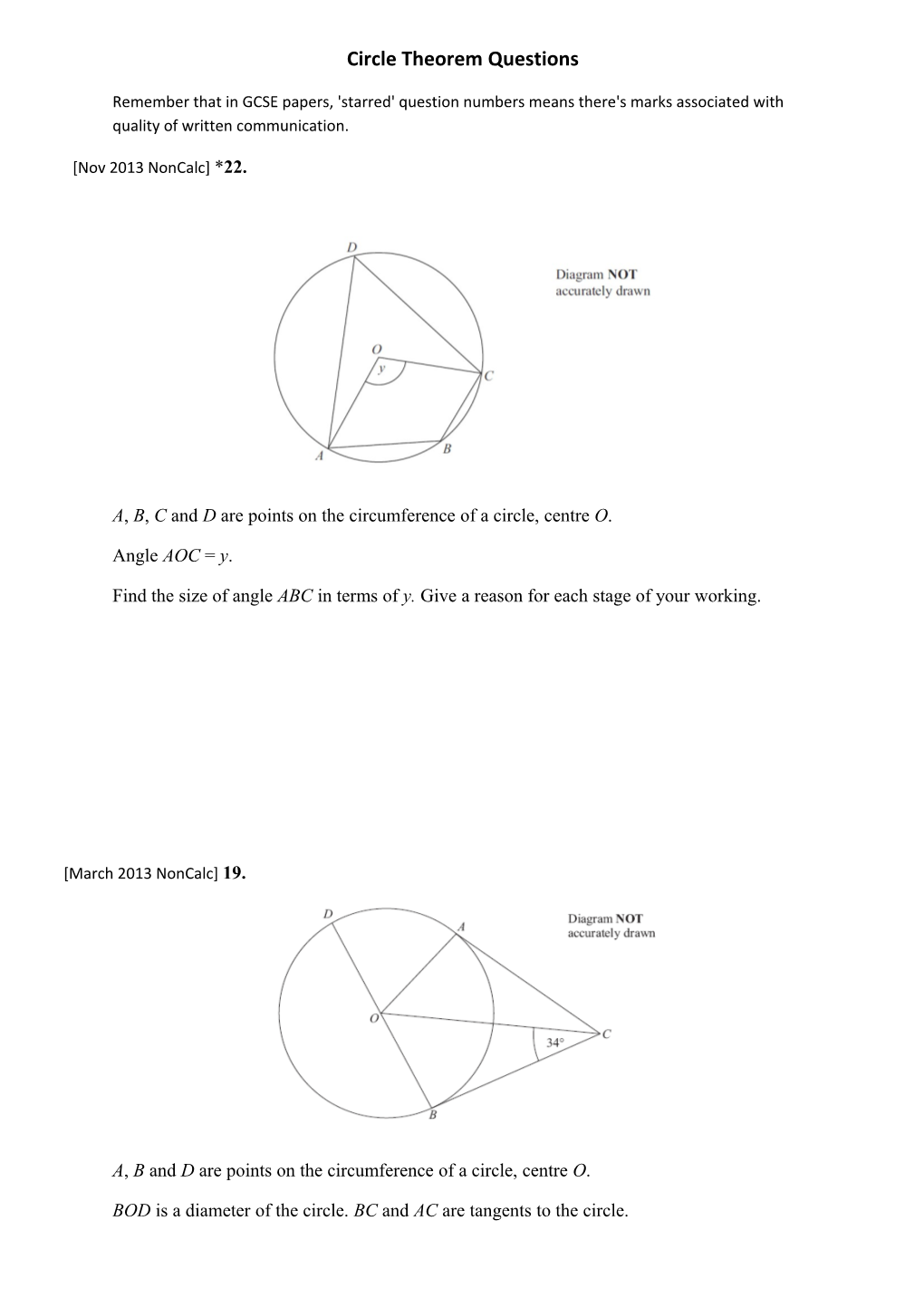 Circle Theorem Questions