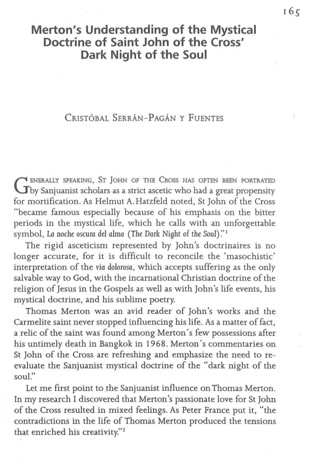 Merton's Understanding of the Mystical Doctrine of Saint John of the Cross' Dark Night of the Soul