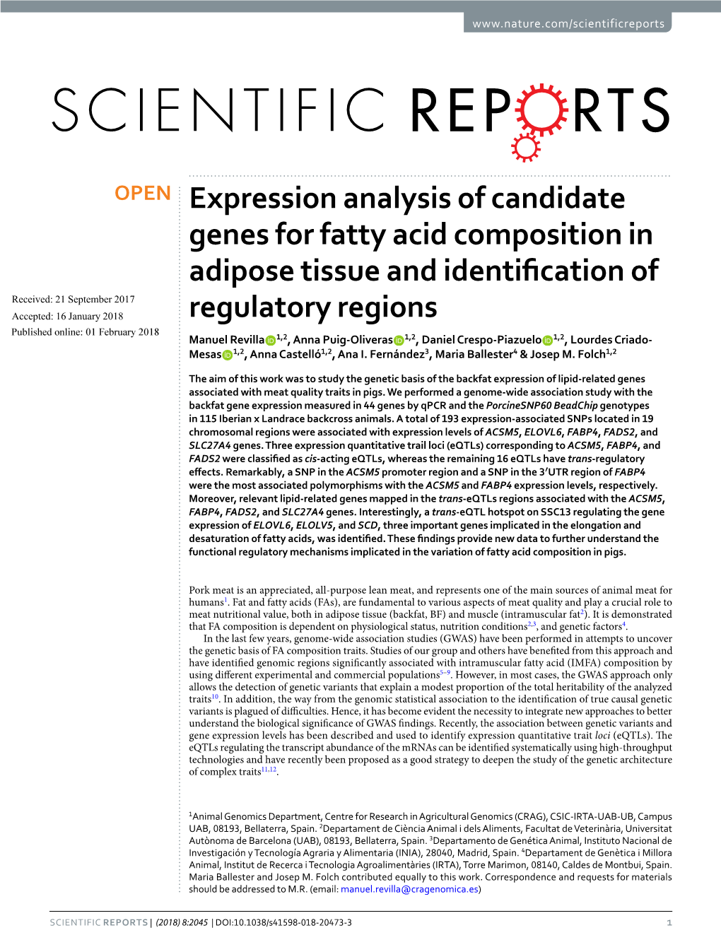 Expression Analysis of Candidate Genes for Fatty Acid Composition In