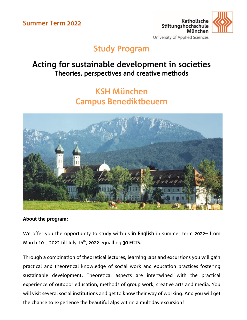 Study Program Acting for Sustainable Development in Societies KSH