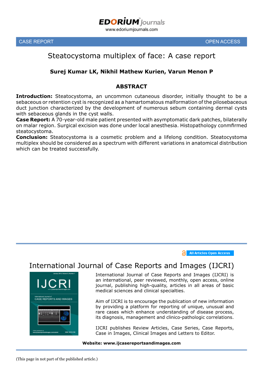 International Journal of Case Reports and Images (IJCRI) Steatocystoma