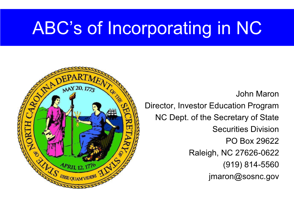 ABC's of Incorporating in NC