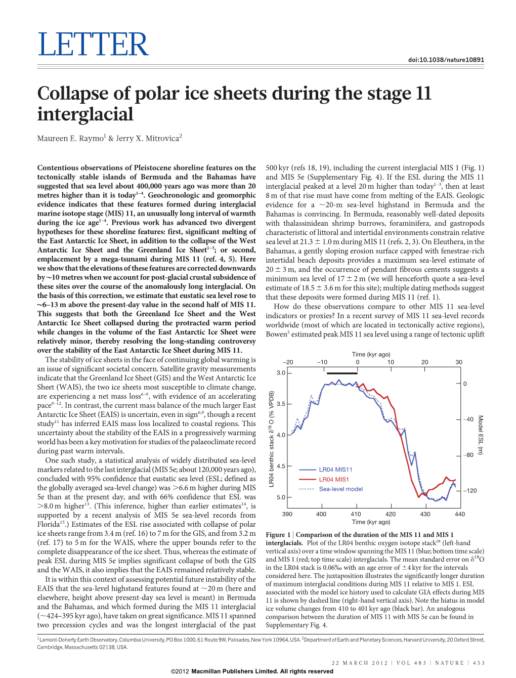 Collapse of Polar Ice Sheets During the Stage 11 Interglacial