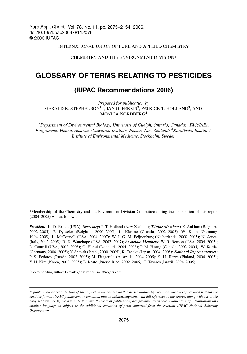 Glossary of Terms Relating to Pesticides