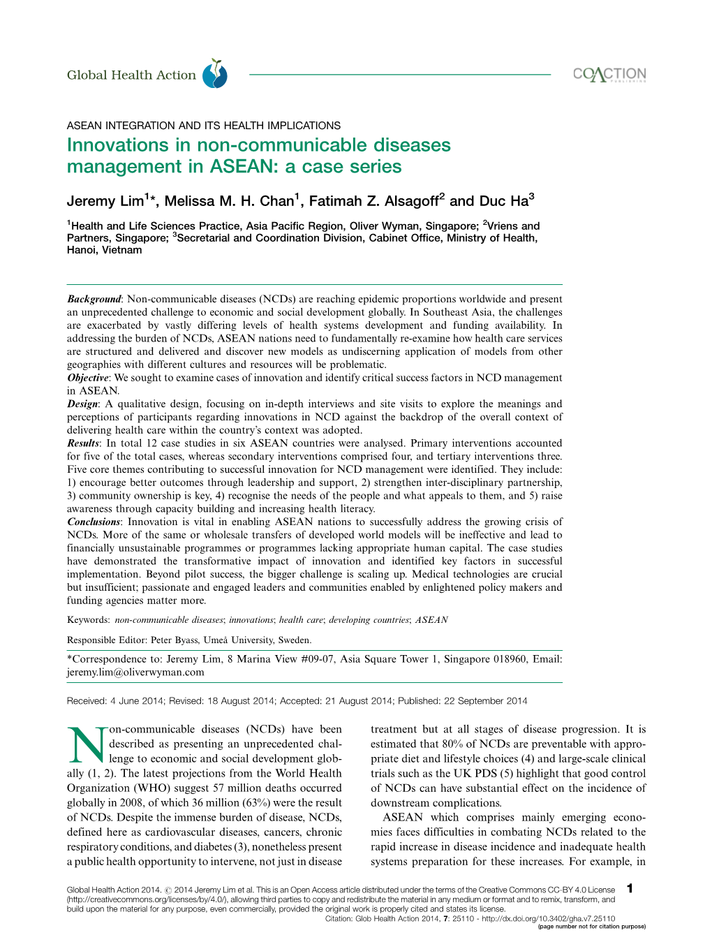 Innovations in Non-Communicable Diseases Management in ASEAN: a Case Series