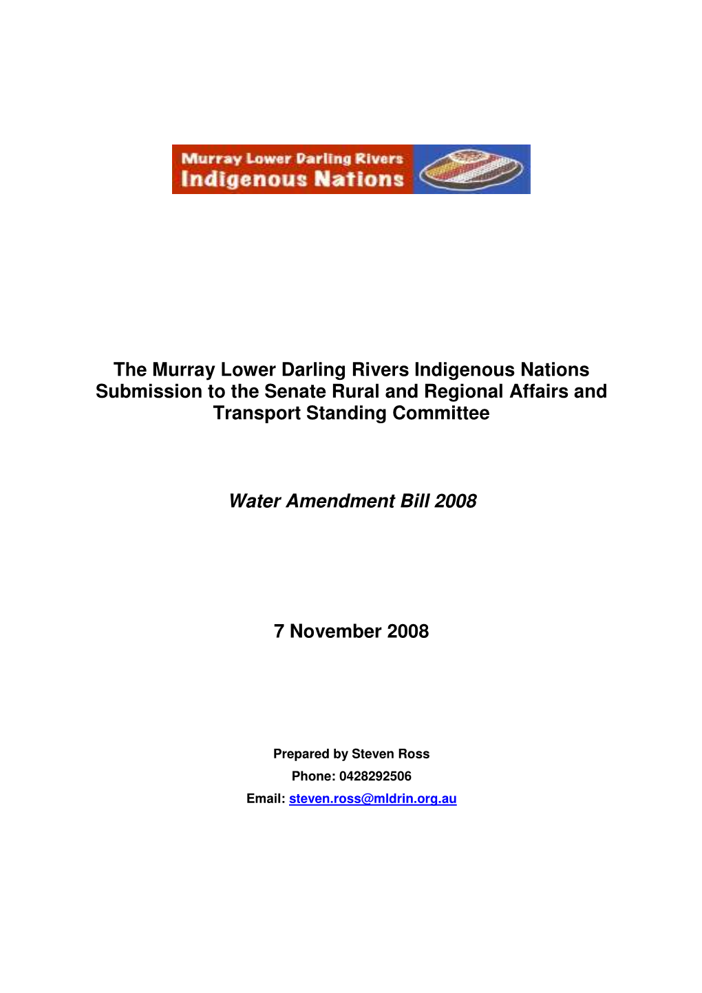 Submissions: Inquiry Into the Water Amendment Bill 2008