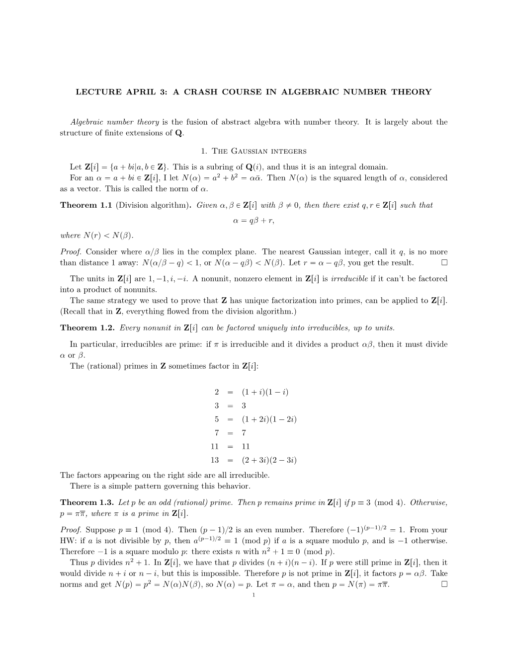 Some Algebraic Number Theory