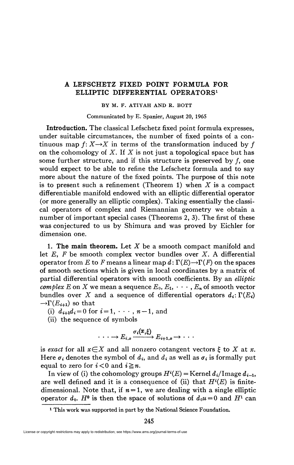 A Lefschetz Fixed Point Formula for Elliptic Differential Operators1