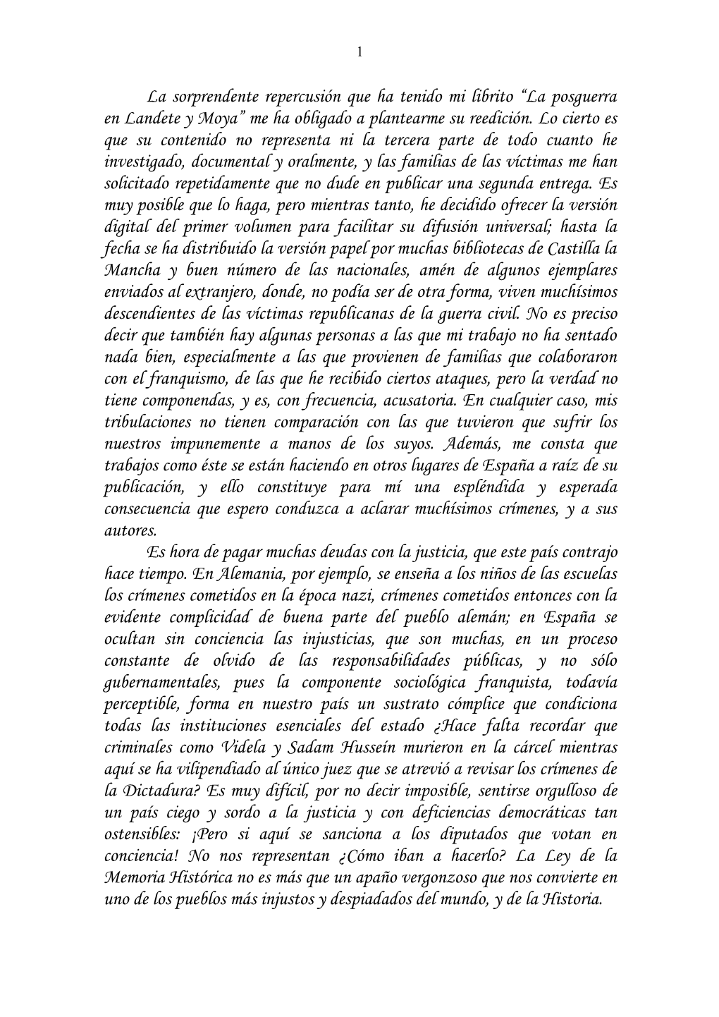 “La Posguerra En Landete Y Moya” Me Ha Obligado a Plantearme Su Reedición