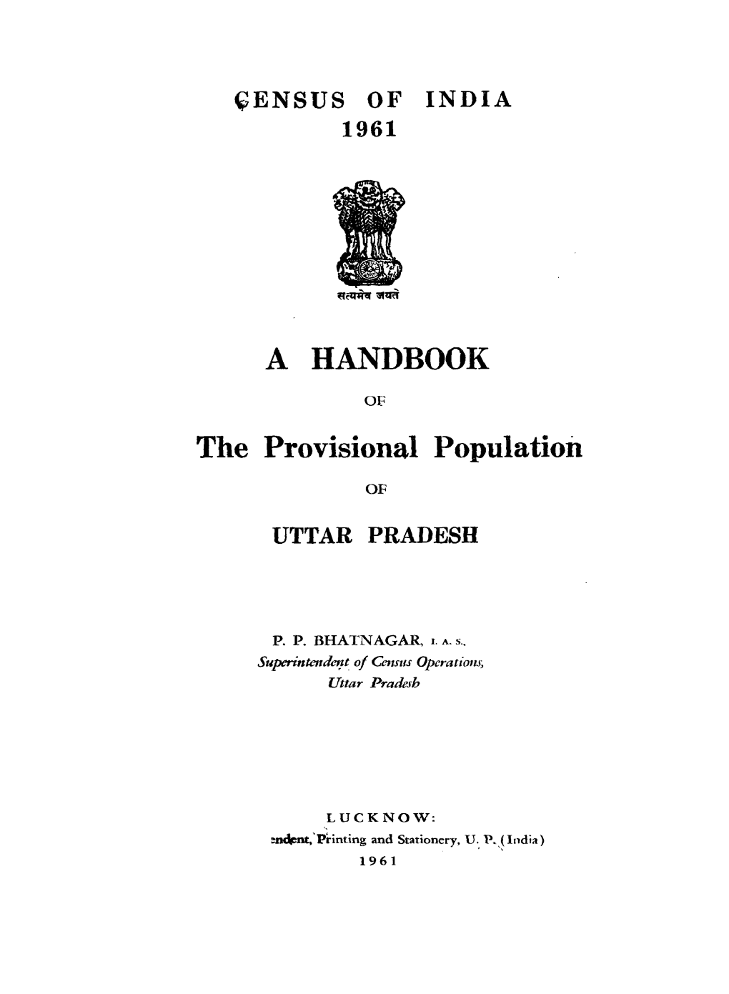 Handbook of the Provisional Population, Uttar Pradesh