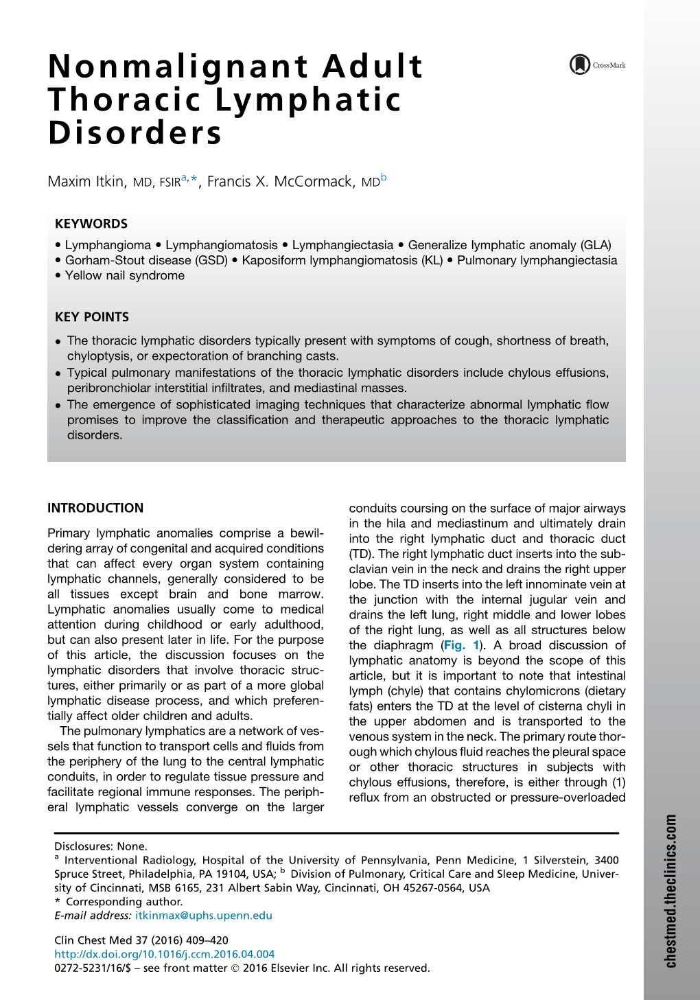 Nonmalignant Adult Thoracic Lymphatic Disorders