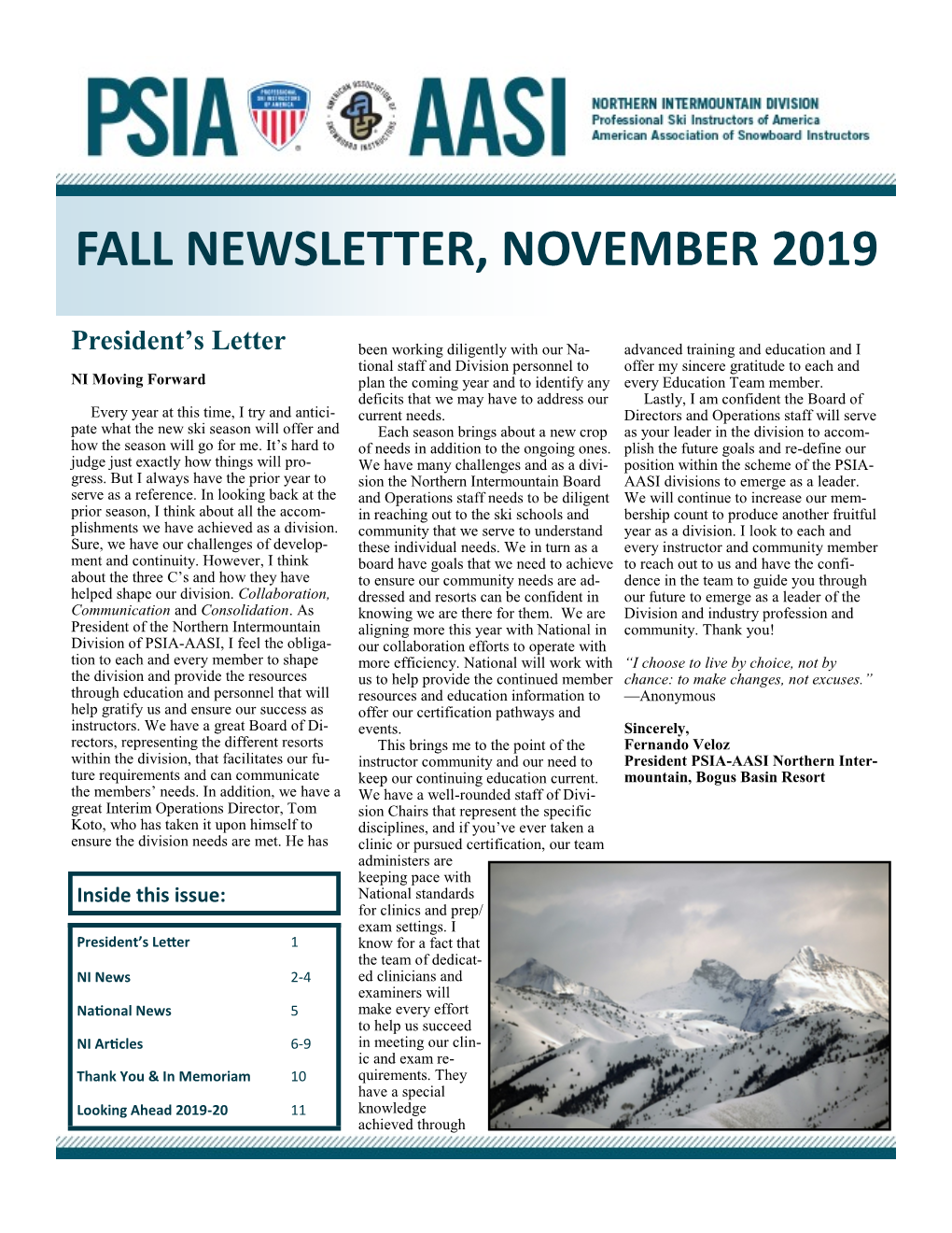 Fall Newsletter, November 2019
