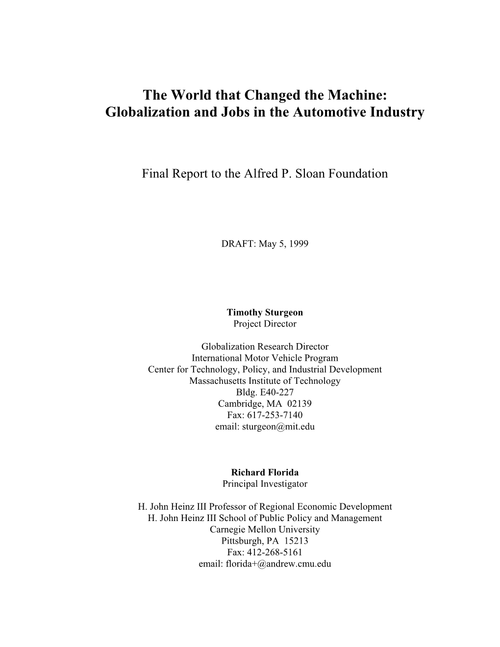 Globalization and Jobs in the Automotive Industry