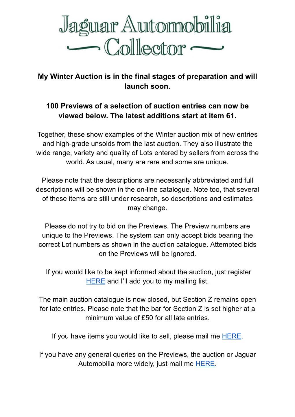 JAC Winter Auction Previews