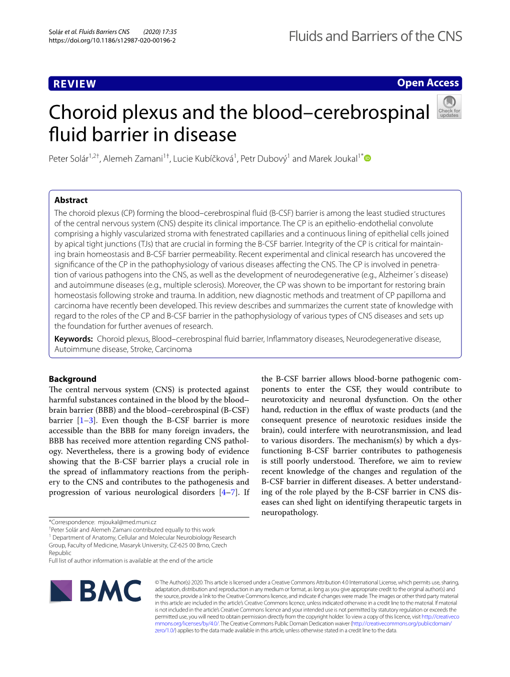 Choroid Plexus and the Blood–Cerebrospinal Fluid Barrier in Disease