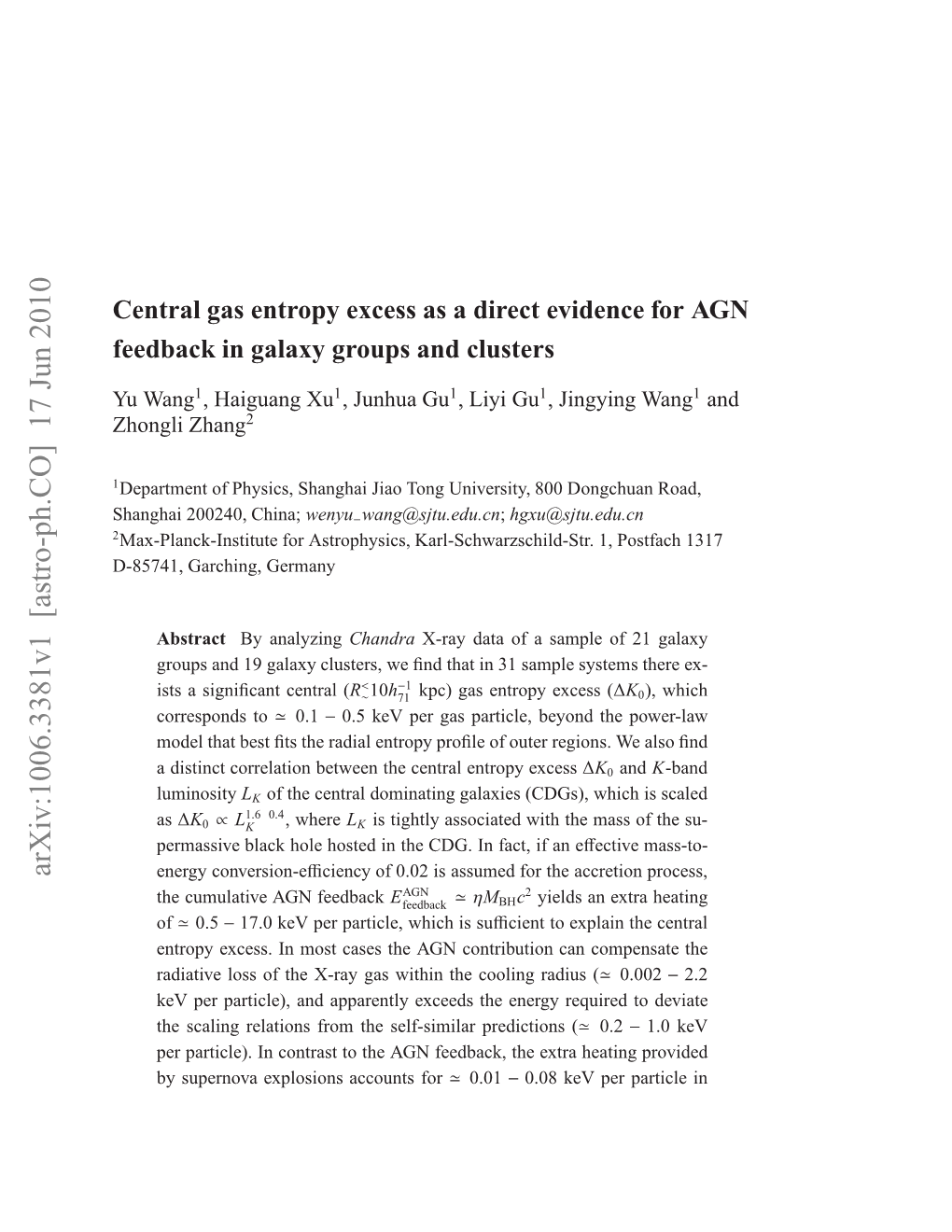 Central Gas Entropy Excess As a Direct Evidence for AGN Feedback in Galaxy Groups and Clusters