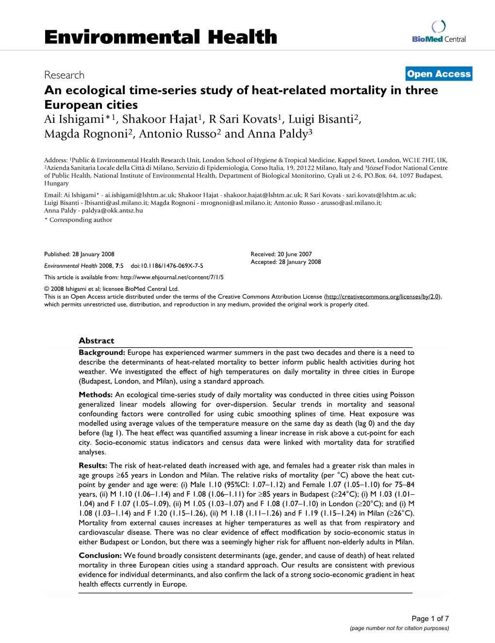 An Ecological Time-Series Study of Heat-Related Mortality in Three European