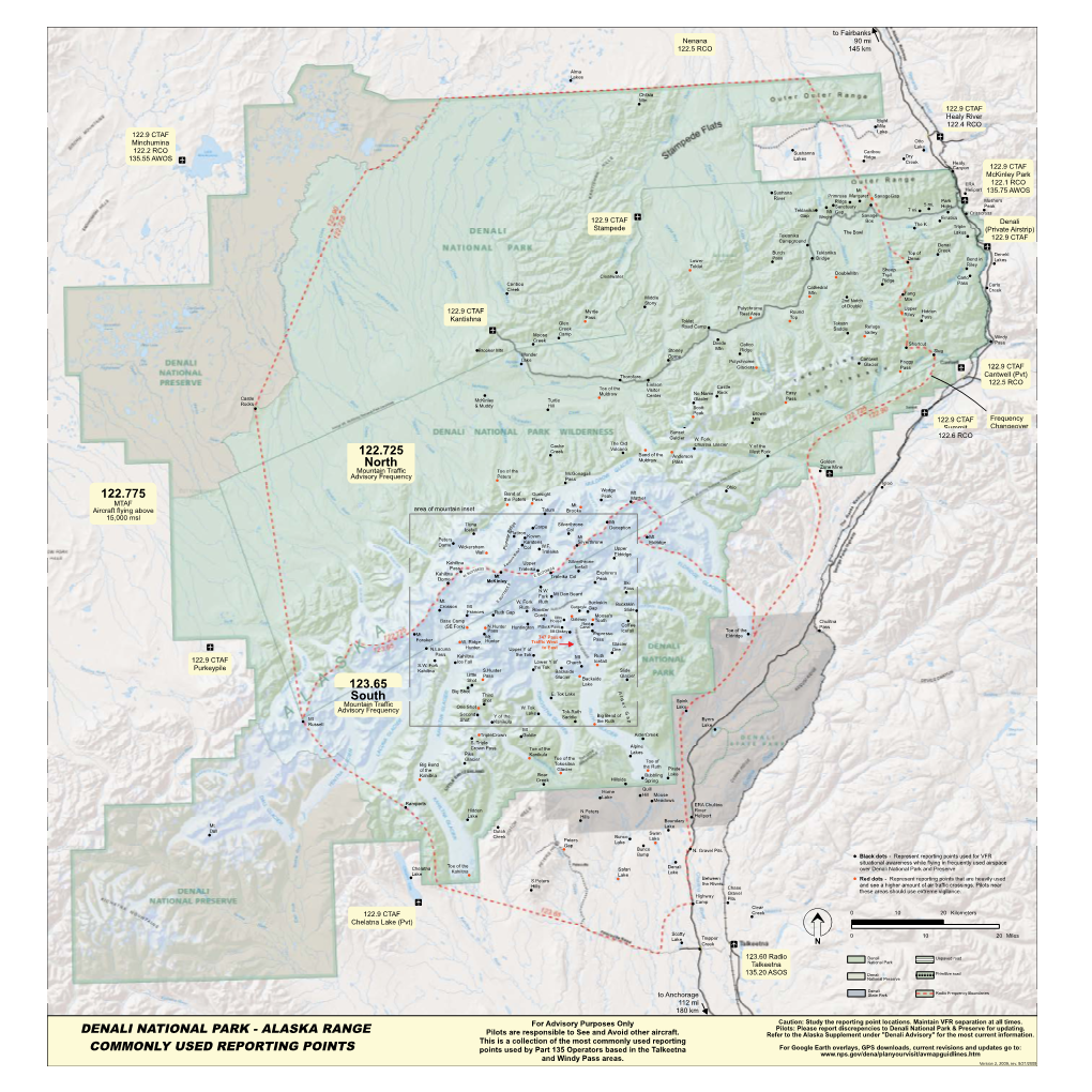 Map of the Central Alaska Range with Reporting Points Overlay