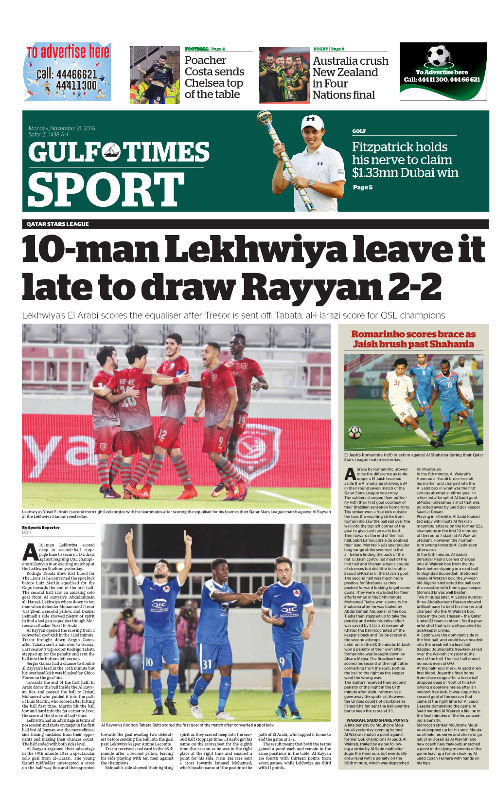10-Man Lekhwiya Leave It Late to Draw Rayyan