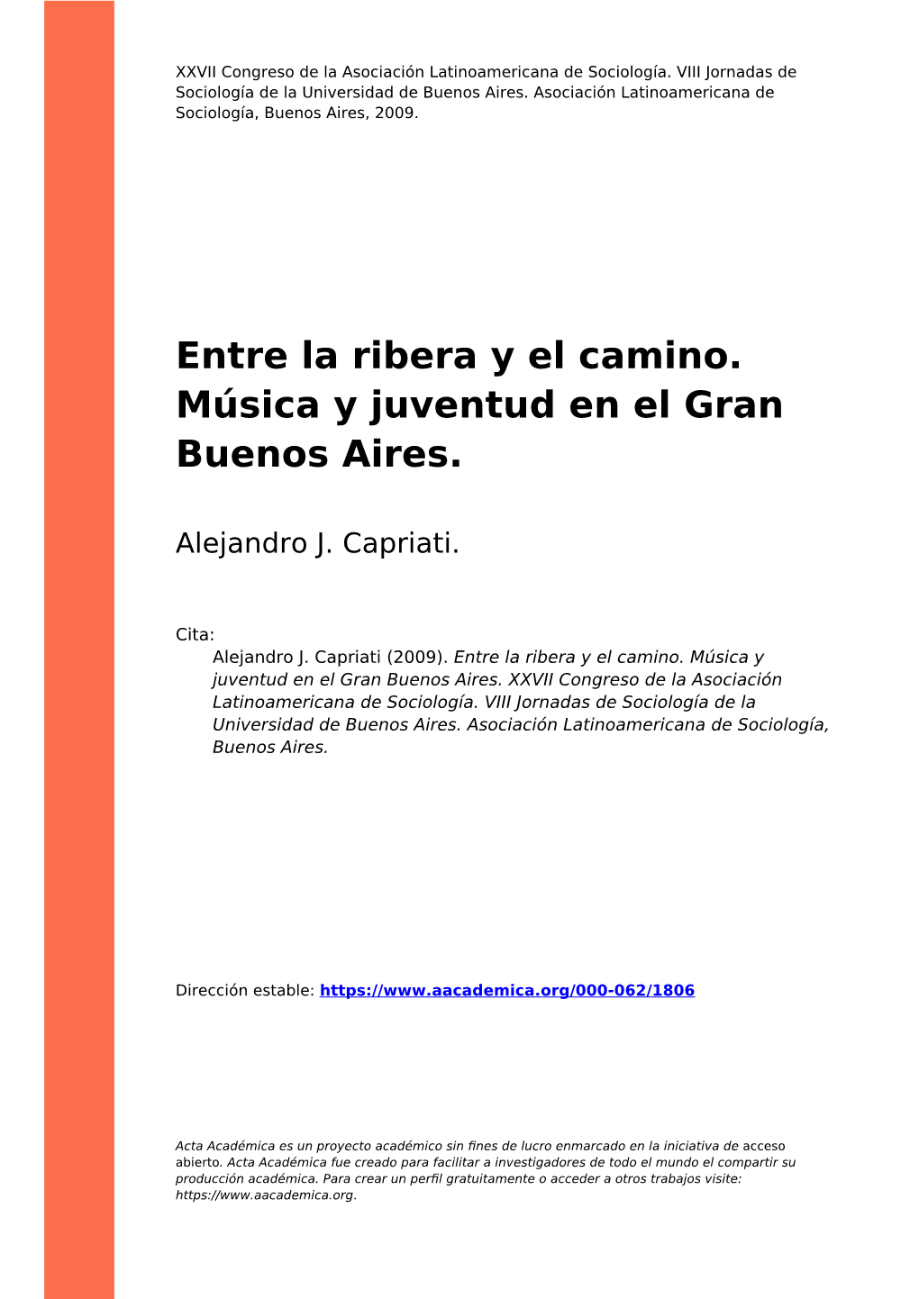 Entre La Ribera Y El Camino. Música Y Juventud En El Gran Buenos Aires