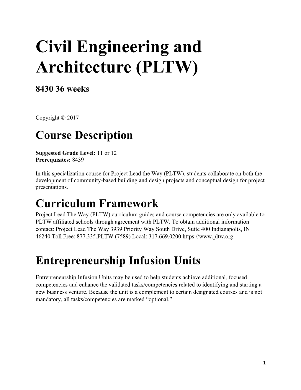 8430 Civil Engineering and Architecture (PLTW)