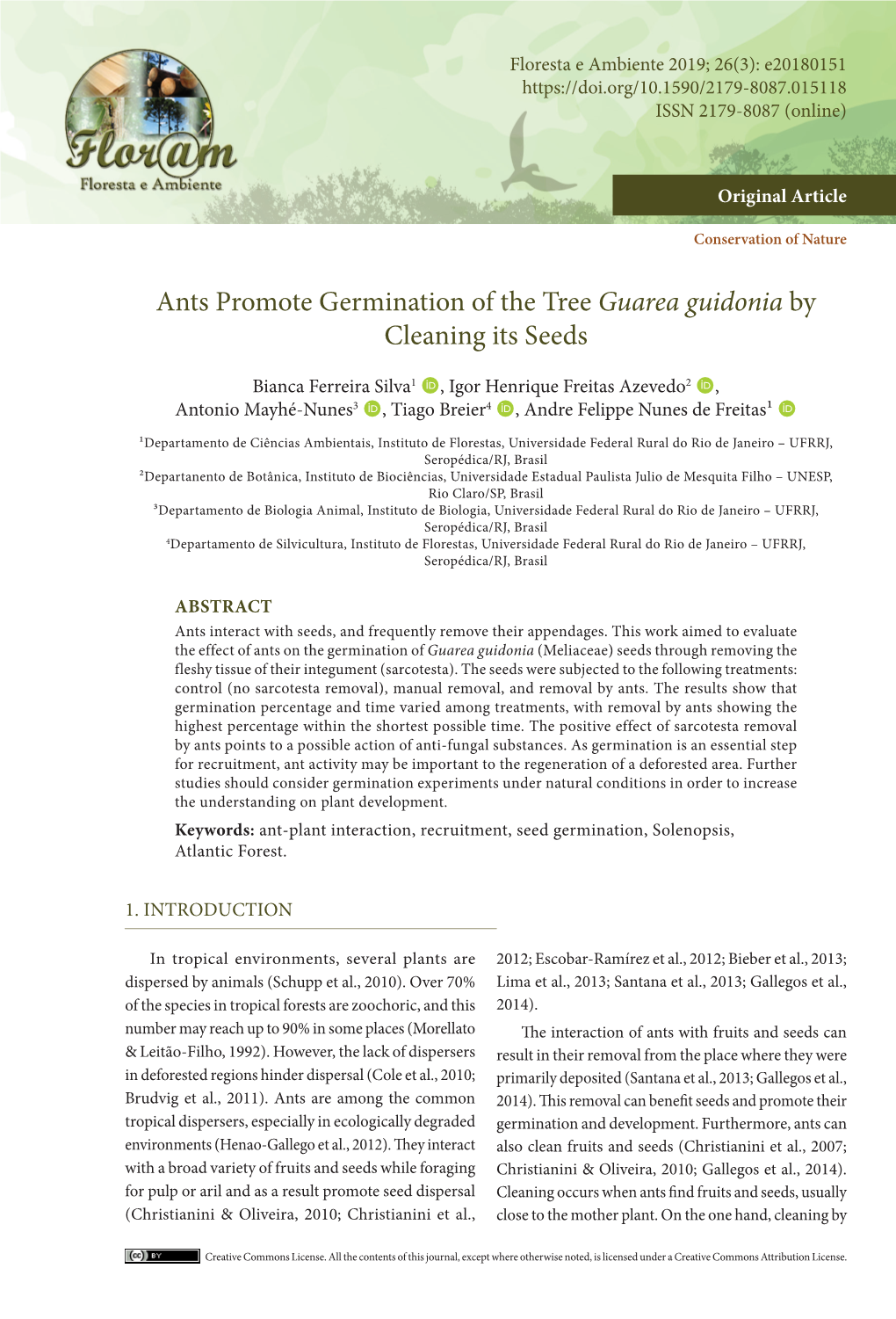 Ants Promote Germination of the Tree Guarea Guidonia by Cleaning Its Seeds
