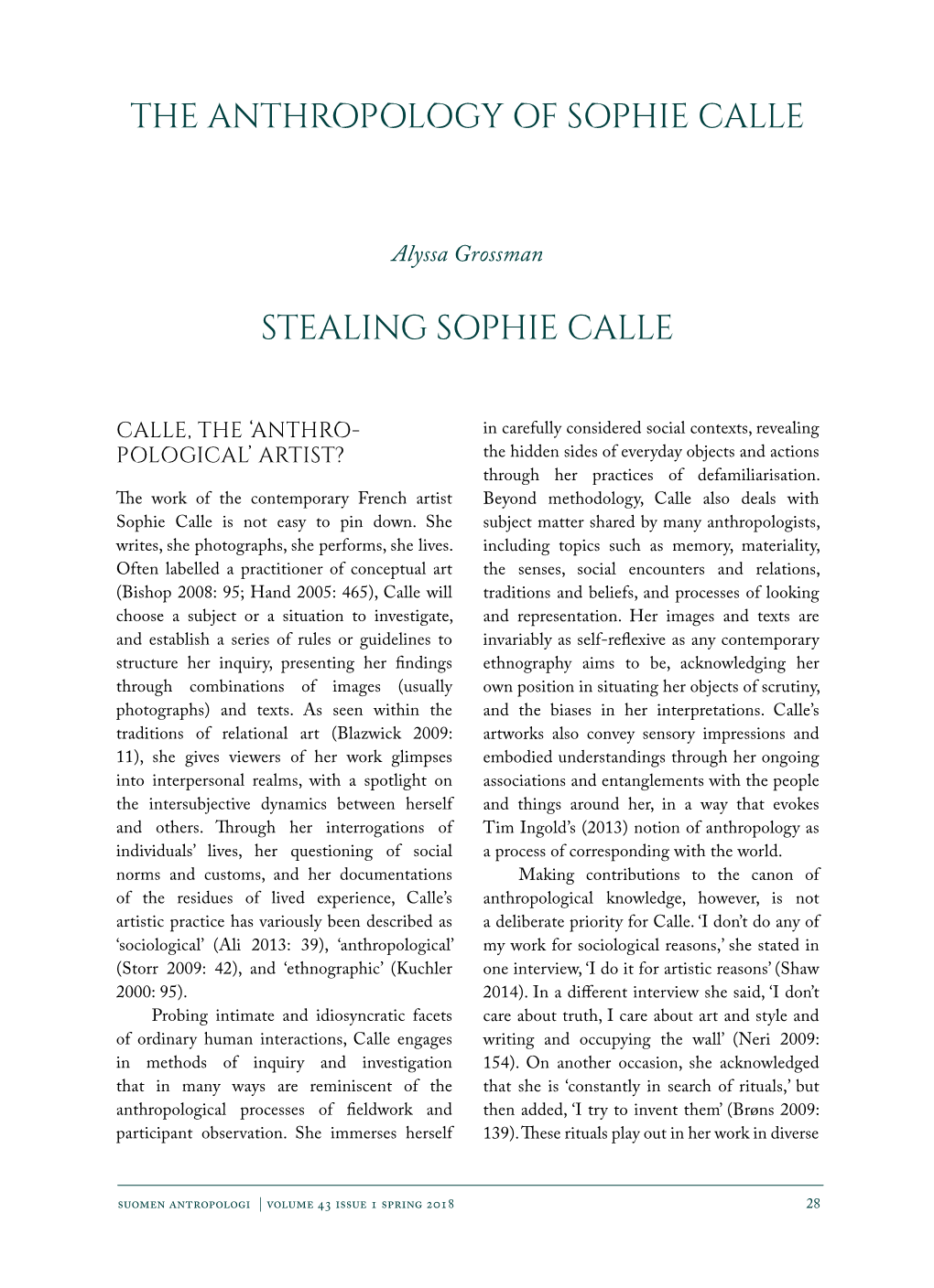 The Anthropology of Sophie Calle Stealing Sophie Calle