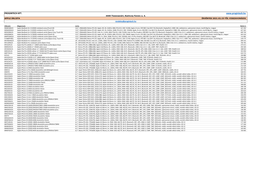 Apple Árlista 2021.02.15-Től