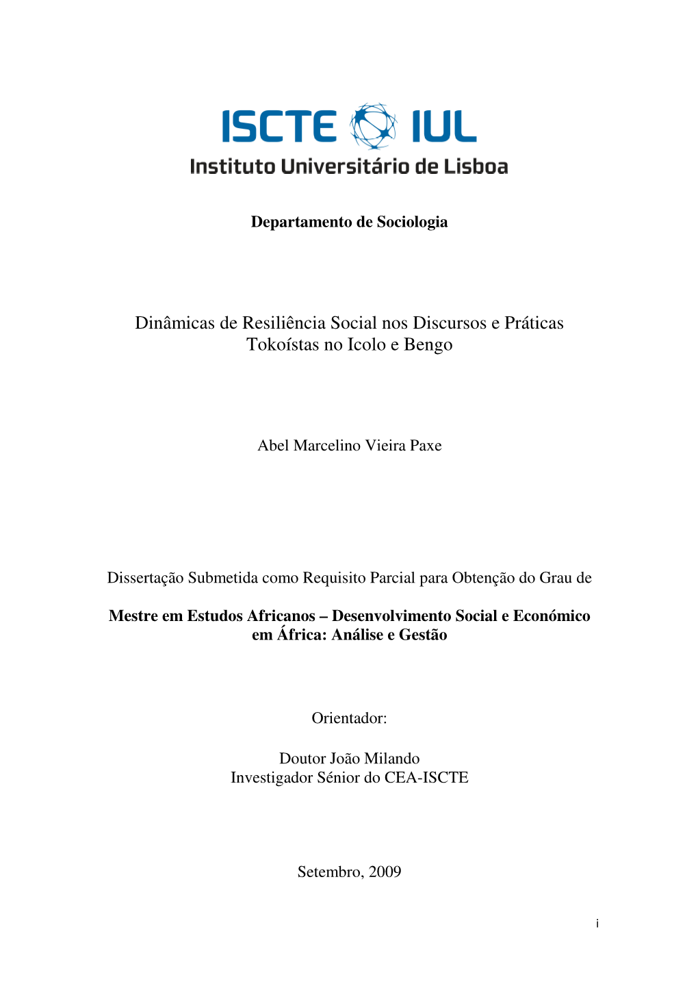 Dinâmicas De Resiliência Social Nos Discursos E Práticas Tokoístas No Icolo E Bengo