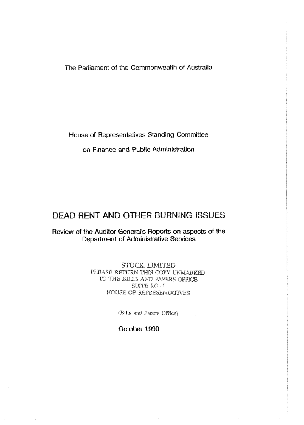 House of Representatives Standing Committee 'Commonwealth of Australia 1990