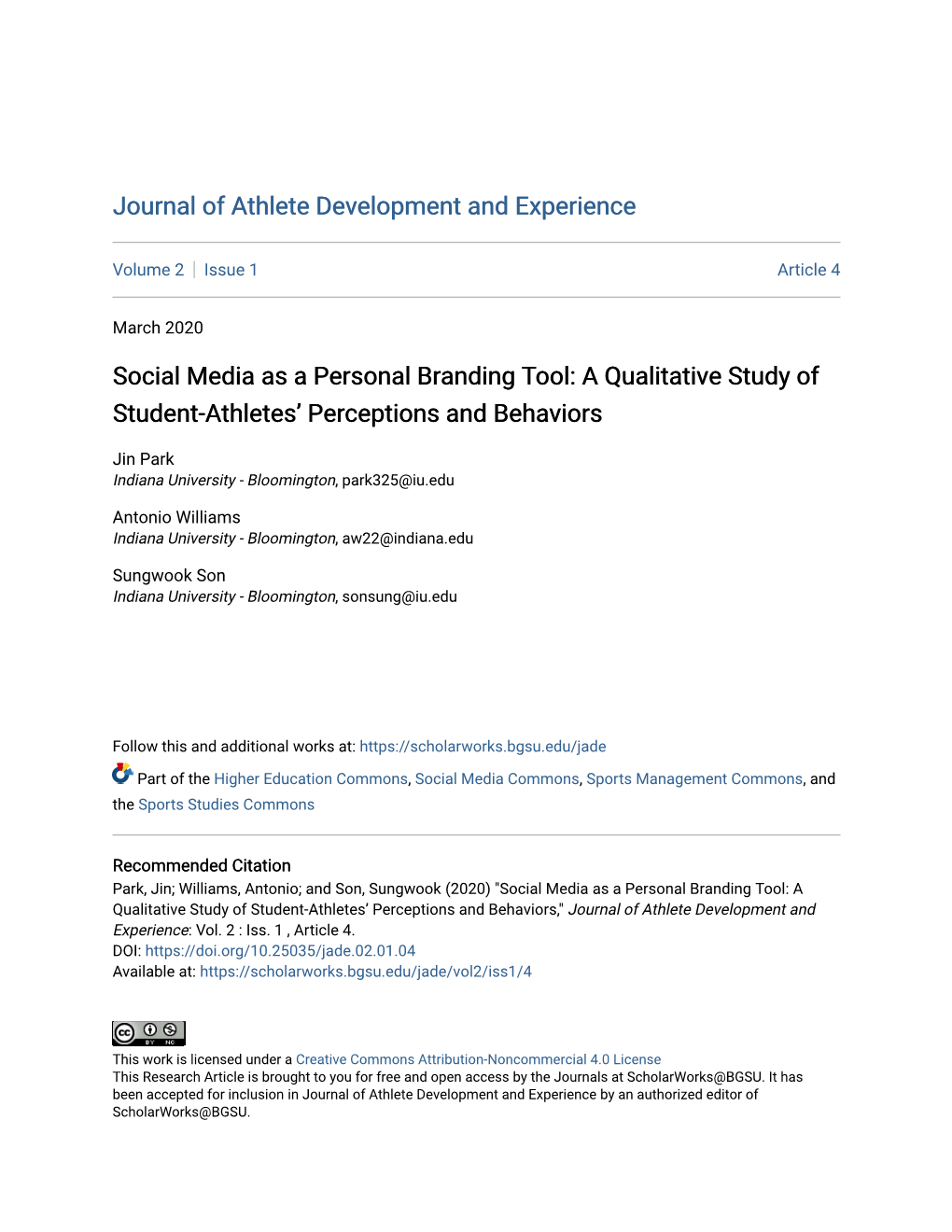 Social Media As a Personal Branding Tool: a Qualitative Study of Student-Athletes’ Perceptions and Behaviors