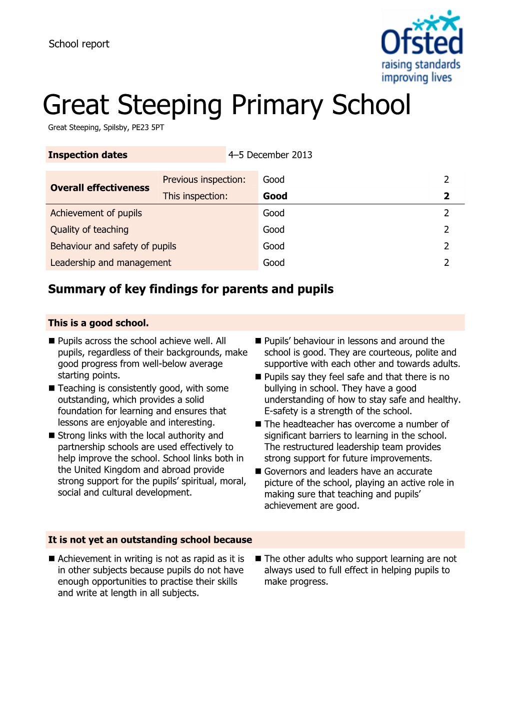 Great Steeping Primary School Great Steeping, Spilsby, PE23 5PT