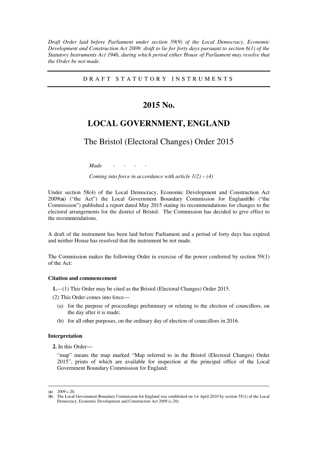 Electoral Changes) Order 2015