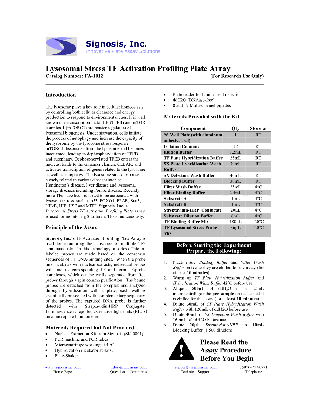 Lysosomal Stress TF Activation Profiling Plate Array Signosis, Inc