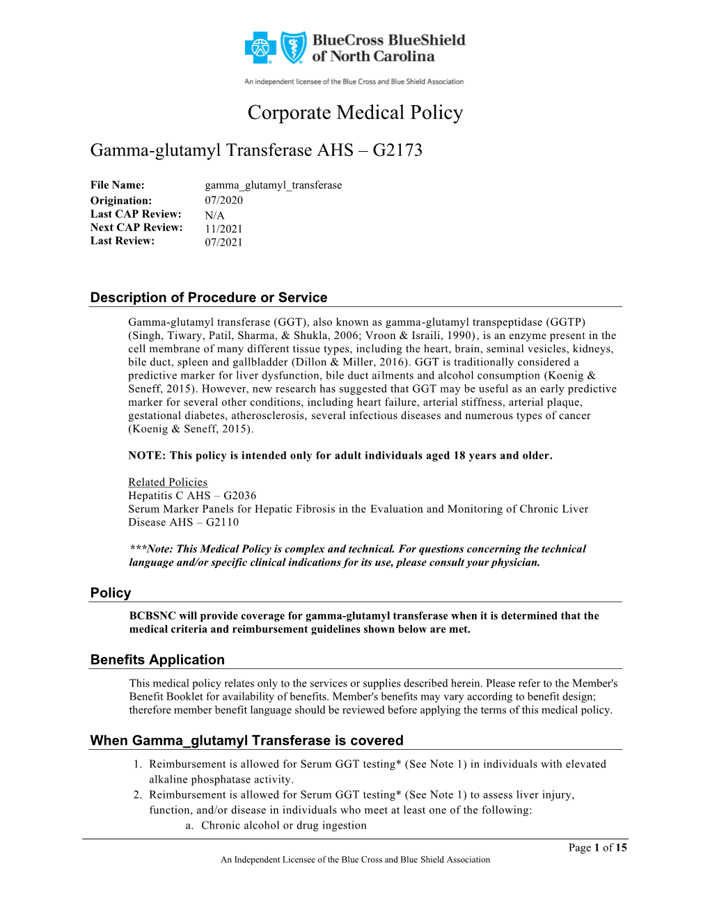 Gamma-Glutamyl Transferase AHS – G2173