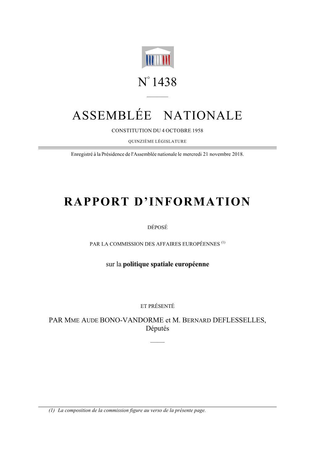 N° 1438 Assemblée Nationale