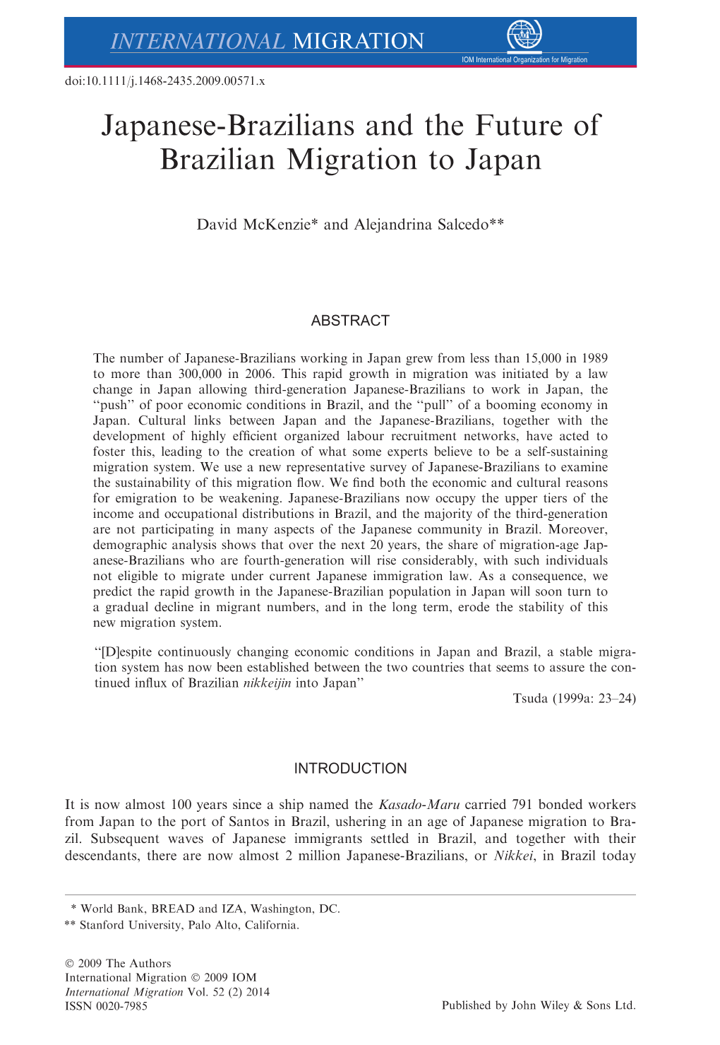 Japanesebrazilians and the Future of Brazilian Migration to Japan