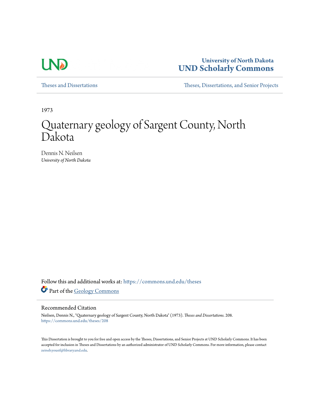 Quaternary Geology of Sargent County, North Dakota Dennis N