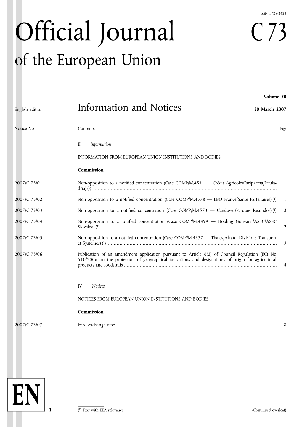 Official Journal C 73 of the European Union