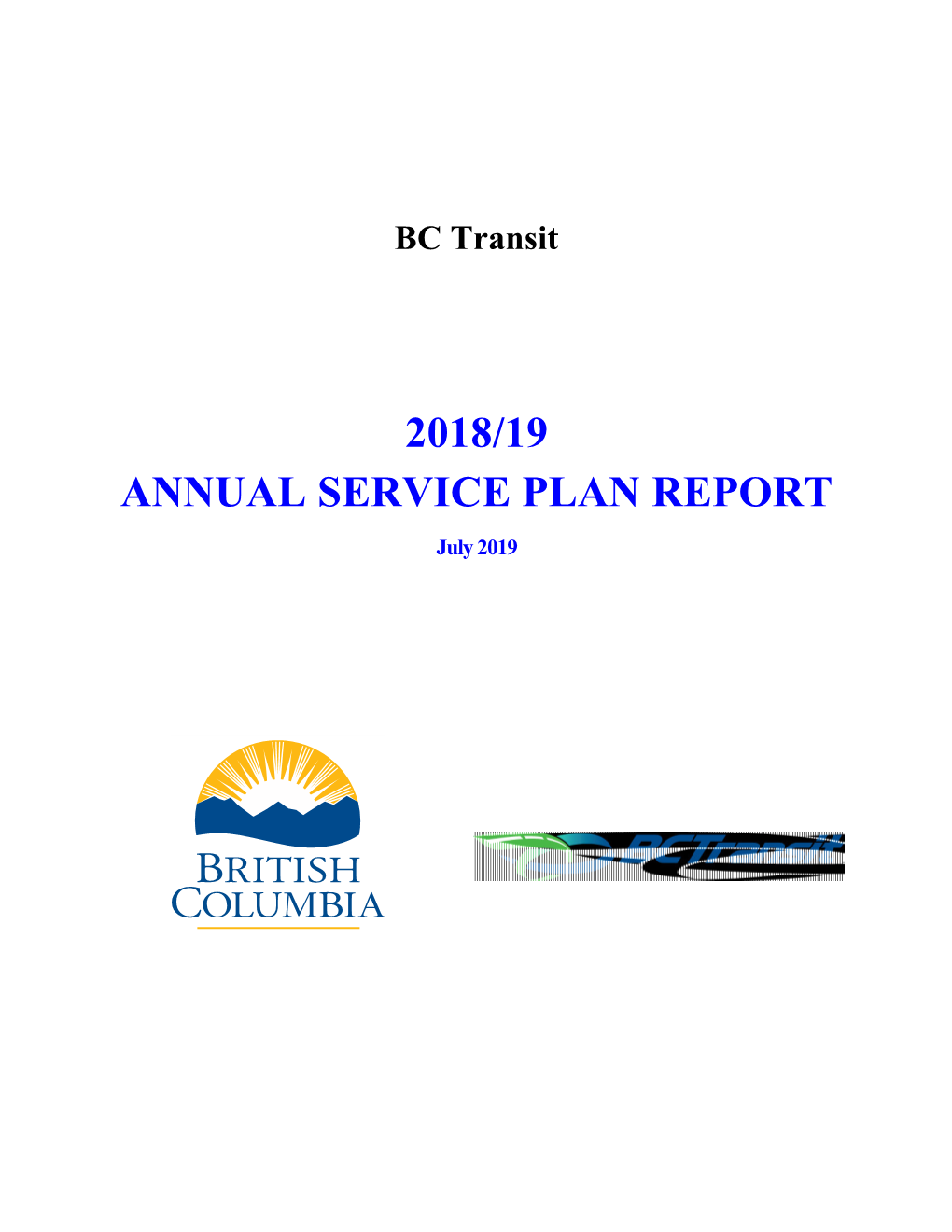 BC Transit 2018/19 Annual Service Plan Report