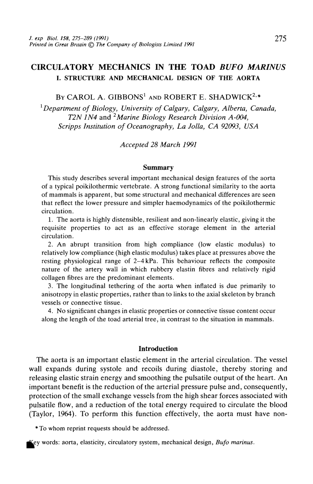 Circulatory Mechanics in the Toad Bufo Marinus I