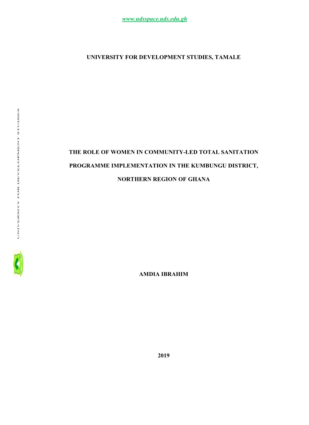 The Role of Women in Community-Led Total Sanitation Programme Implementation in the Kumbungu District, Northern