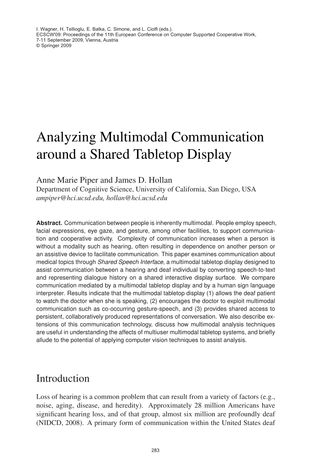 Analyzing Multimodal Communication Around a Shared Tabletop Display