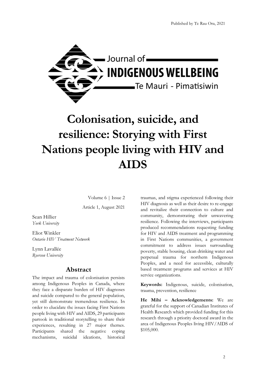 Storying with First Nations People Living with HIV and AIDS