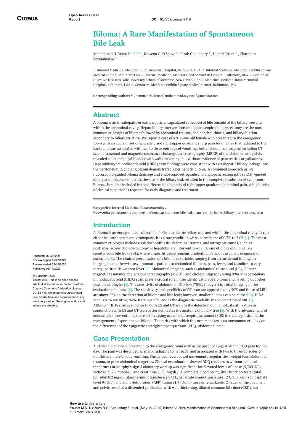 Biloma: a Rare Manifestation of Spontaneous Bile Leak