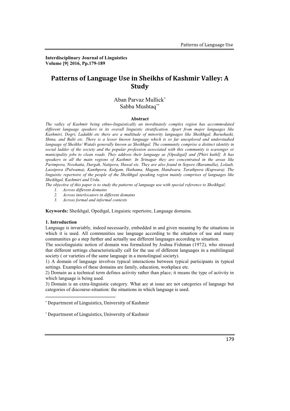 Patterns of Language Use in Sheikhs of Kashmir Valley: a Study